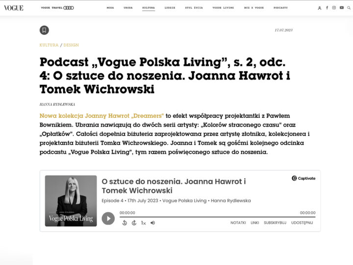Podcast „Vogue Polska Living”: O sztuce do noszenia. Joanna Hawrot i Tomek Wichrowski